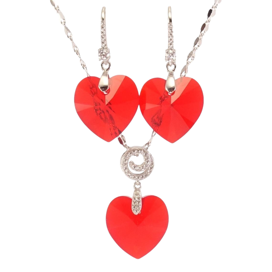 Набір Xuping колір Родій з кр-ми Swarovski Сережки Кулон на ланцюжку Серця Light Siam довжина 39-44см х 2мм фото №1