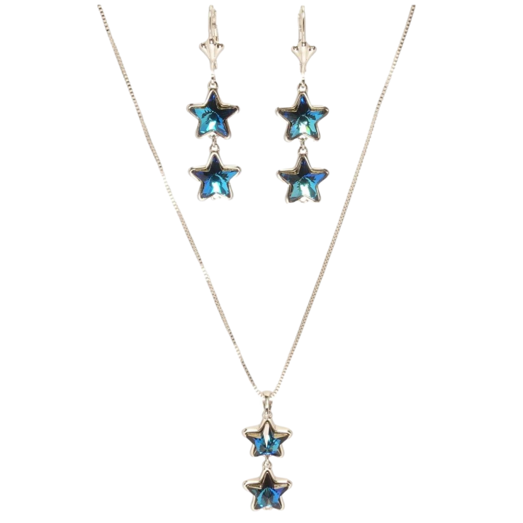 Набір Xuping колір Родій з кр-ми Swarovski Сережки Кулон на ланцюжку Зоряні підвіски Capri Blue» довжина 40-45см х1см фото №19