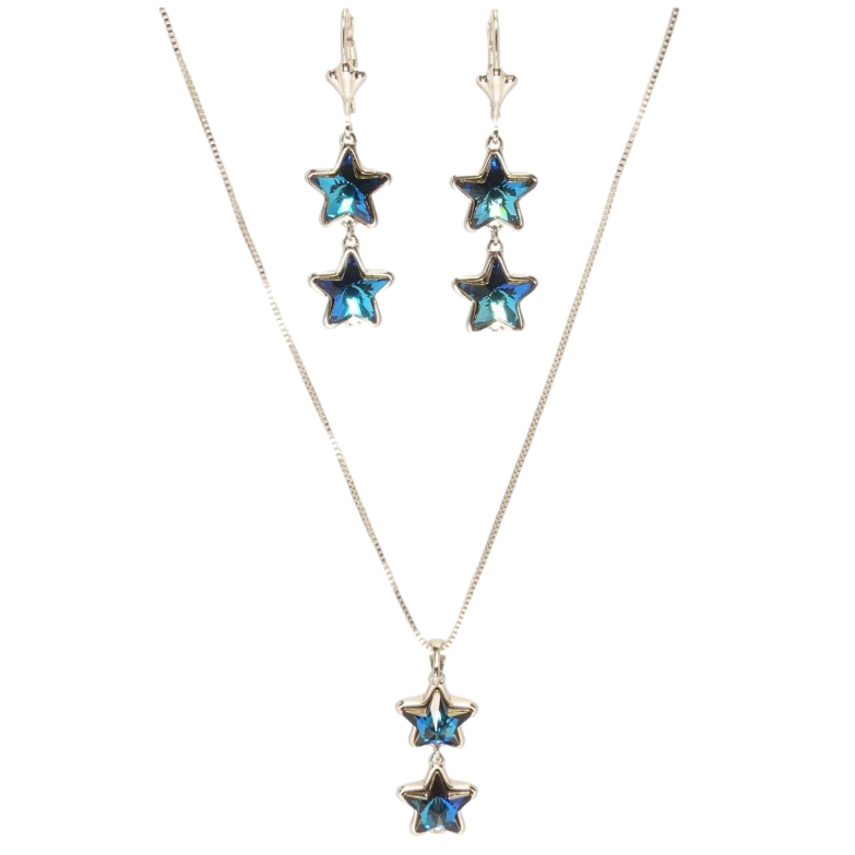 Набір Xuping колір Родій з кр-ми Swarovski Сережки Кулон на ланцюжку Зоряні підвіски Capri Blue» довжина 40-45см х1см фото №3