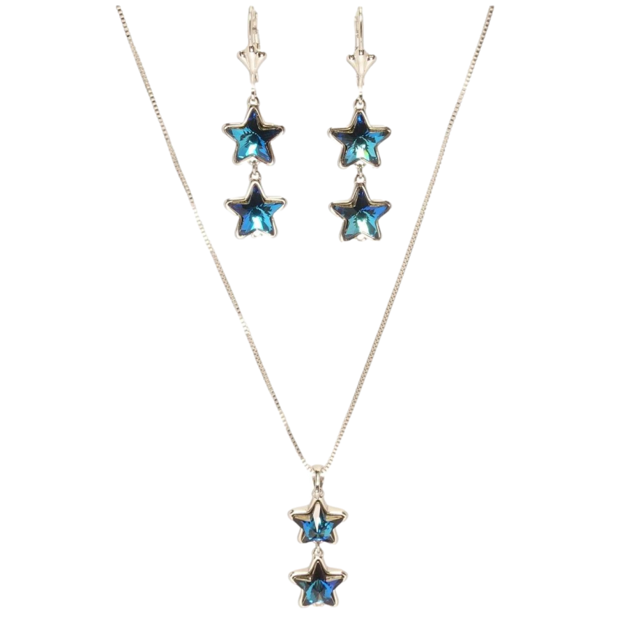 Набір Xuping колір Родій з кр-ми Swarovski Сережки Кулон на ланцюжку Зоряні підвіски Capri Blue» довжина 40-45см х1см фото №1