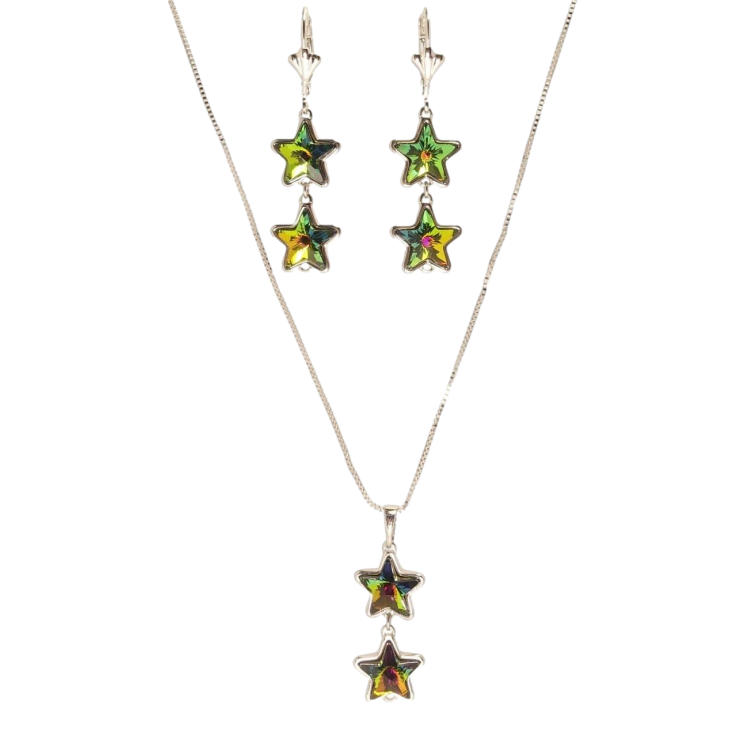 Набір Xuping колір Родій з кр-ми Swarovski Сережки Кулон на ланцюжку Зоряні підвіски Vitrail Medium» дл. 40-45см фото №15