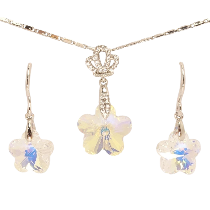 Набір Xuping колір Родій з кр-ми Swarovski Сережки Кулон на ланцюжку Кристал квіточка Shimmer довжина 39,5-44,5см фото №2