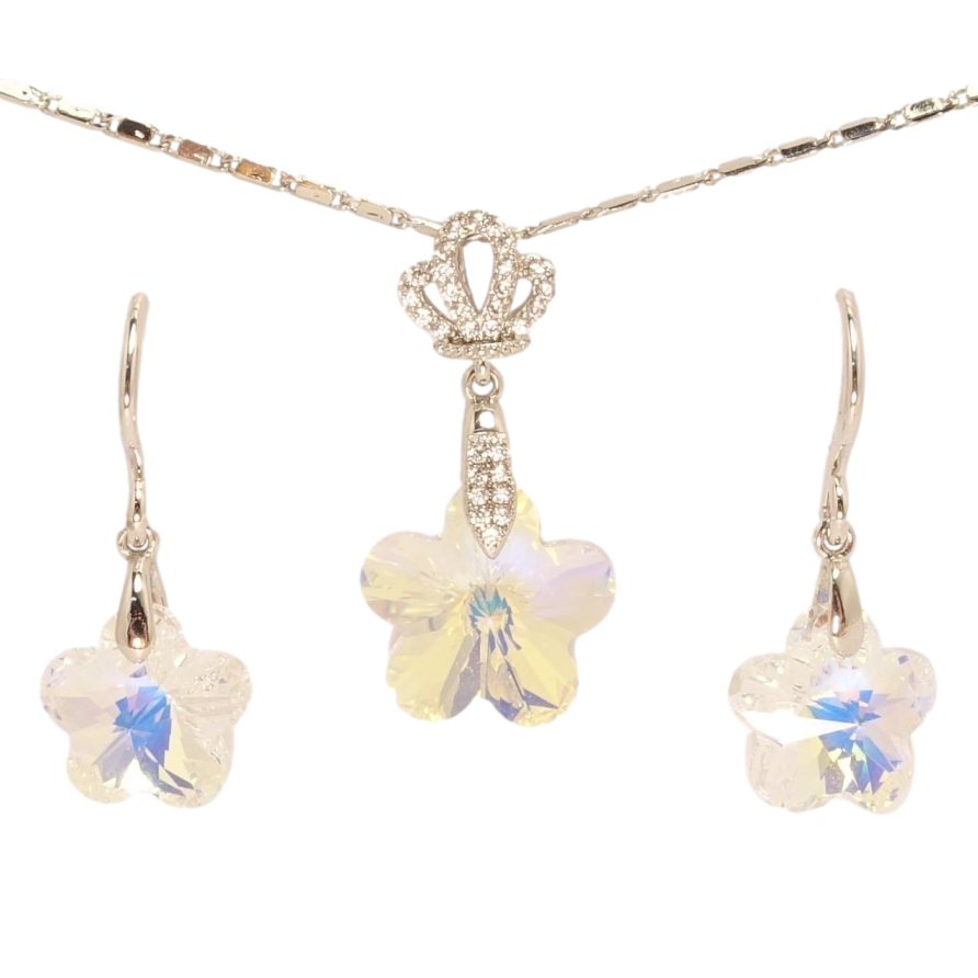 Набор Xuping цвет Родий с кр-ми Swarovski Серьги Кулон на цепочке Кристалл цветочек Shimmer длина фото №1