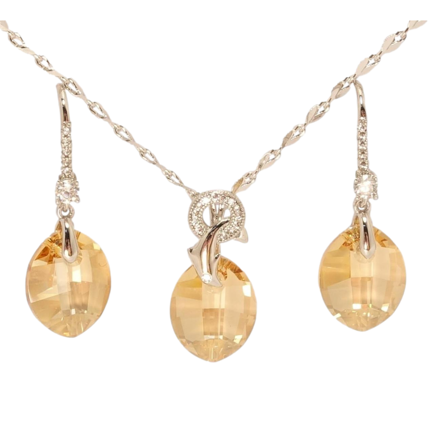 Набір Xuping колір Родій з кр-ми Swarovski Сережки Кулон на ланцюжку Кристал Golden Shadow довжина 39-44.5см фото №1