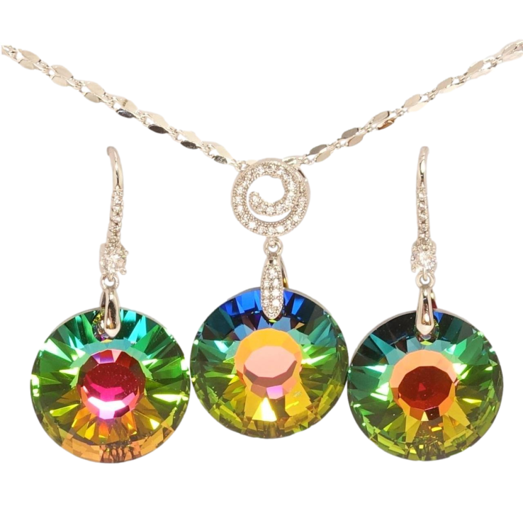 Набір Xuping колір Родій з кр-ми Swarovski Сережки Кулон на ланцюжку Кристал Vitrail Medium д-на 39-44.5см фото №18