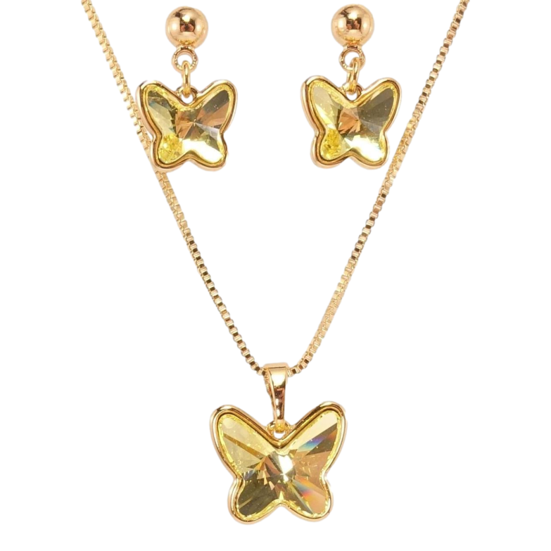 Набір Xuping колір 18K з кр-ми Swarovski Сережки Кулон на ланцюжку Кристал метелик Citrine дов. 40-45см фото №1