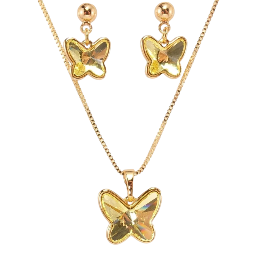 Набір Xuping колір 18K з кр-ми Swarovski Сережки Кулон на ланцюжку Кристал метелик Citrine дов. 40-45см фото №1