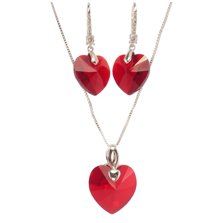 Набір Xuping колір Родій з кр-ми Swarovski Сережки Кулон на ланцюжку Кристал серце Light Siam довжина 41-46см фото №4