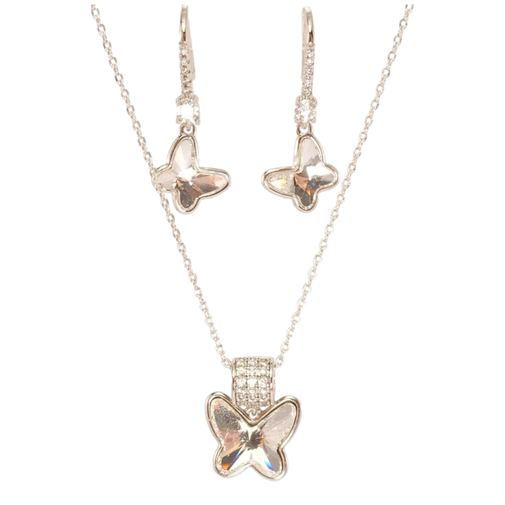 Набір Xuping колір Родій з кр-ми Swarovski Сережки Кулон на ланцюжку Метелики кристали Clear довжина 40-45см х 1мм фото №18 Набір Xuping колір Родій з кр-ми Swarovski Сережки Кулон на ланцюжку Метелики кристали Clear довжина 40-45см х 1мм фото №18