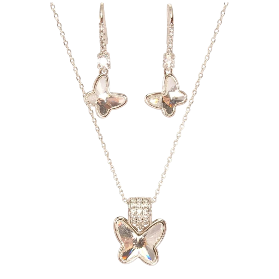 Набір Xuping колір Родій з кр-ми Swarovski Сережки Кулон на ланцюжку Метелики кристали Clear довжина 40-45см х 1мм фото №1