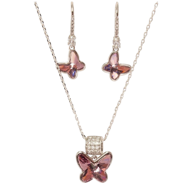 Набір Xuping колір Родій з кр-ми Swarovski Сережки Кулон на ланцюжку Метелики довжина 40-45см х 1мм фото №2 Набір Xuping колір Родій з кр-ми Swarovski Сережки Кулон на ланцюжку Метелики довжина 40-45см х 1мм фото №2