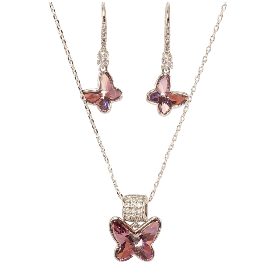 Набір Xuping колір Родій з кр-ми Swarovski Сережки Кулон на ланцюжку Метелики довжина 40-45см х 1мм фото №1 Набір Xuping колір Родій з кр-ми Swarovski Сережки Кулон на ланцюжку Метелики довжина 40-45см х 1мм фото №1