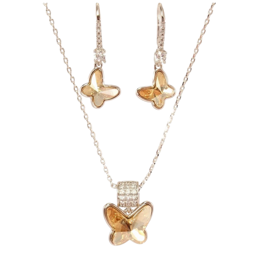 Набір Xuping колір Родій з кр-ми Swarovski Сережки Кулон на ланцюжку Метелики кристали Topaz довжина 40-42.5см х 1мм фото №1 Набір Xuping колір Родій з кр-ми Swarovski Сережки Кулон на ланцюжку Метелики кристали Topaz довжина 40-42.5см х 1мм фото №1