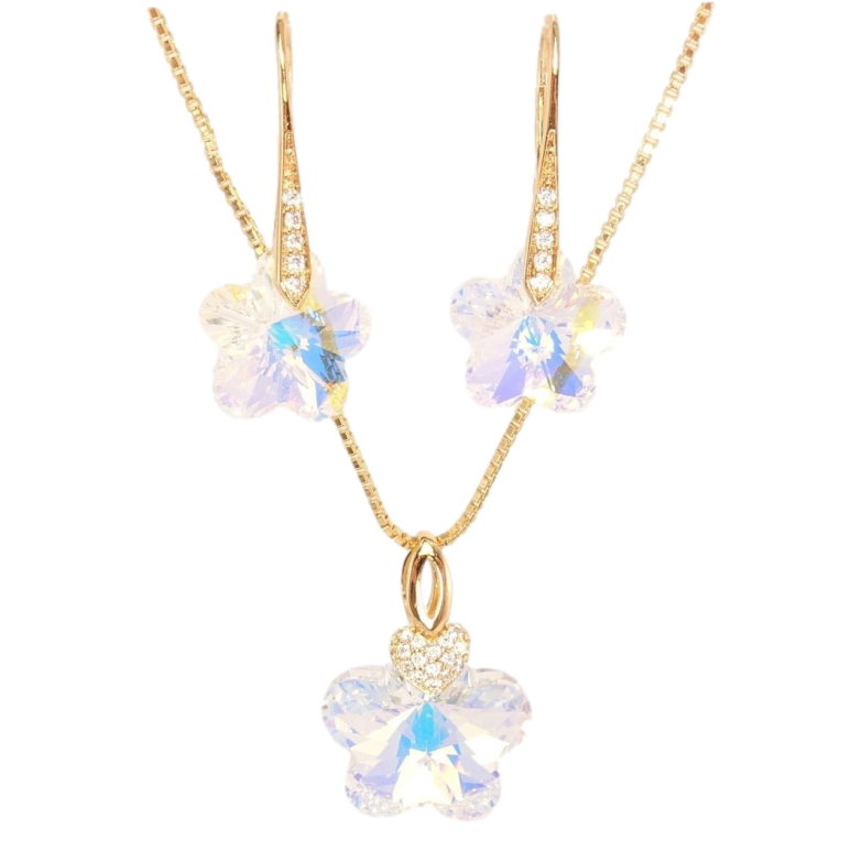 Набор Xuping цвет 18K с кр-ми Swarovski Серьги Кулон на цепочке Радужный Кристальный Цветок дл. 40-45см фото №1