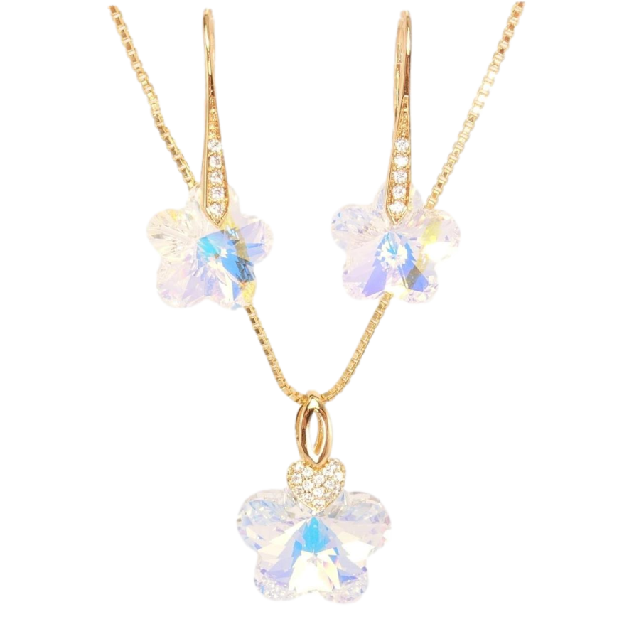 Набір Xuping колір 18K з кр-ми Swarovski Сережки Кулон на ланцюжку Райдужна Кристальна Квітка дл. 40-45см фото №1