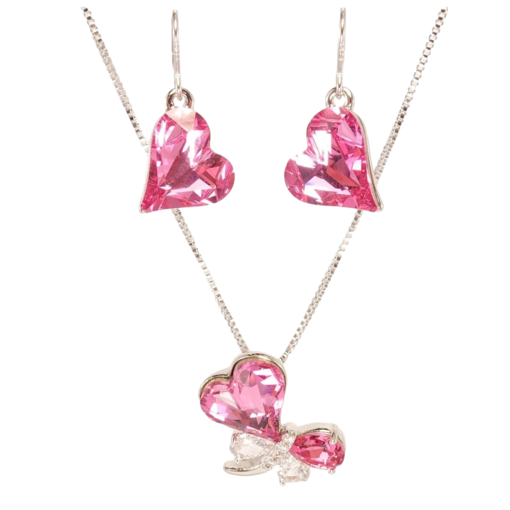 Набір Xuping колір Родій з кр-ми Swarovski Сережки Кулон на ланцюжку Рожеве Серце і Бабка довжина 38-43см фото №13 Набір Xuping колір Родій з кр-ми Swarovski Сережки Кулон на ланцюжку Рожеве Серце і Бабка довжина 38-43см фото №13