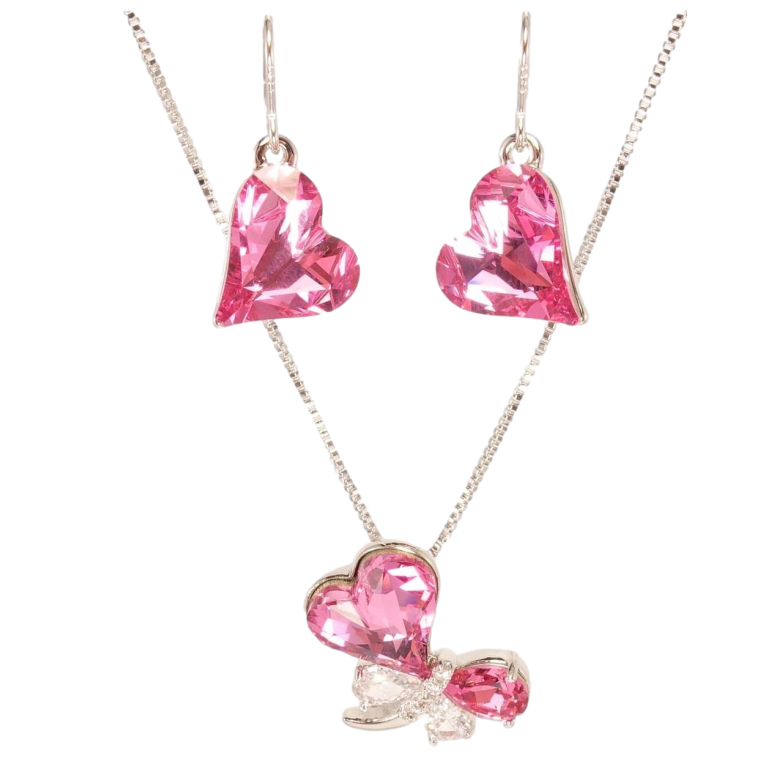 Набор Xuping цвет Родий с кр-ми Swarovski Серьги Кулон на цепочке Розовое Сердечко и Стрекоза длина 38-43см фото №13