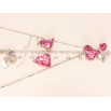 Набір Xuping колір Родій з кр-ми Swarovski Сережки Кулон на ланцюжку Рожеве Серце і Бабка довжина 38-43см фото №2