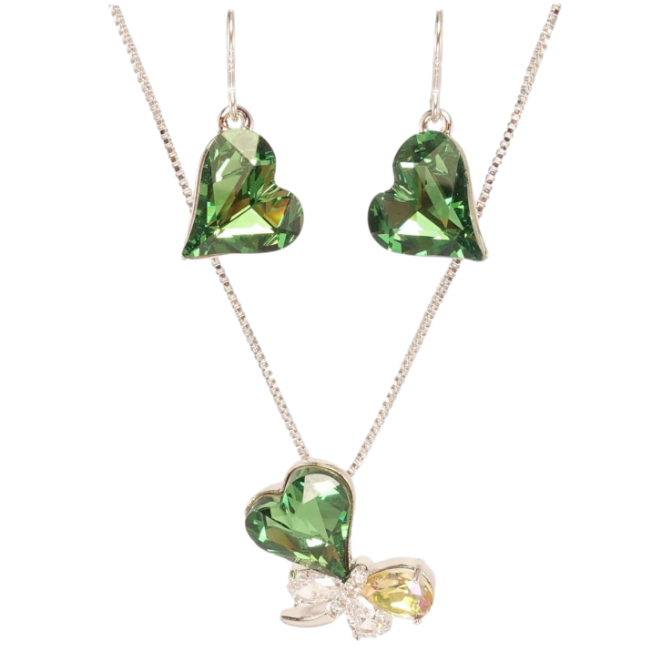 Набір Xuping колір Родій з кр-ми Swarovski Сережки Кулон на ланцюжку Зелене Серце і Бабка довжина 38-43см фото №20