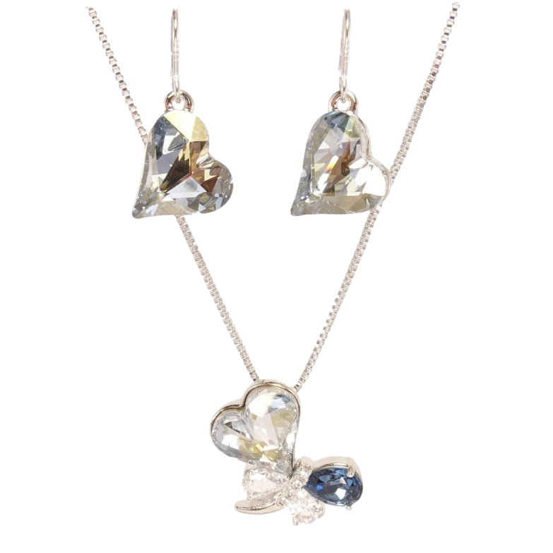 Набір Xuping колір Родій з кр-ми Swarovski Сережки Кулон на ланцюжку Димчастий Кристал і Бабка довжина 40-45см фото №1