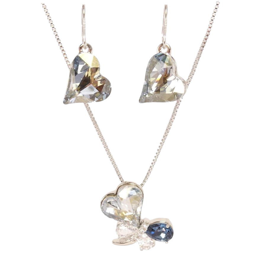 Набір Xuping колір Родій з кр-ми Swarovski Сережки Кулон на ланцюжку Димчастий Кристал і Бабка довжина 40-45см фото №1