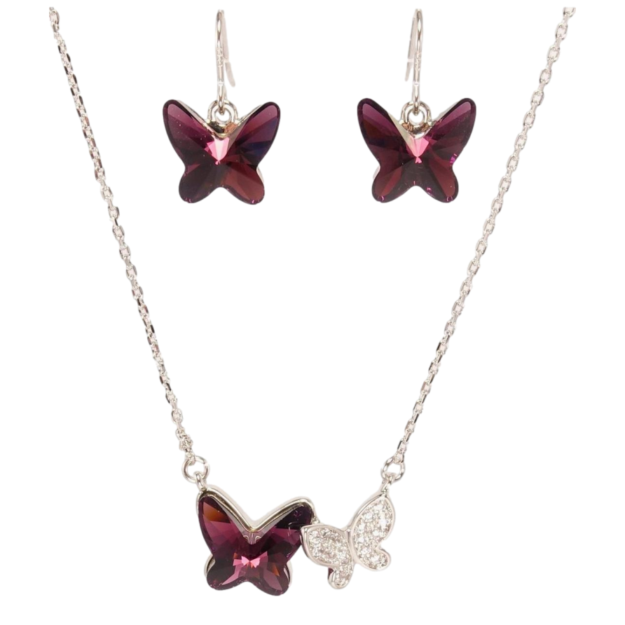 Набір Xuping колір Родій з кр-ми Swarovski Сережки Кулон на ланцюжку Метелики довжина 41-46см фото №1 Набір Xuping колір Родій з кр-ми Swarovski Сережки Кулон на ланцюжку Метелики довжина 41-46см фото №1