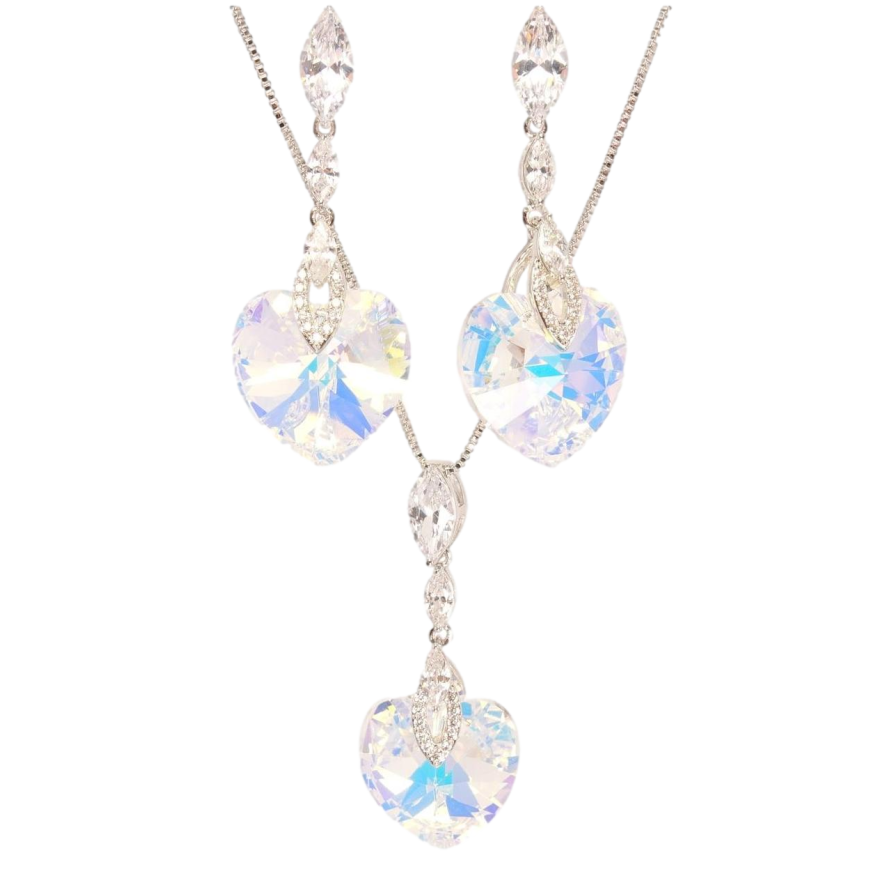 Набір Xuping колір Родій з кр-ми Swarovski Сережки Кулон на ланцюжку Xilion Heart Vitrail Light дл.38,5-43см фото №1