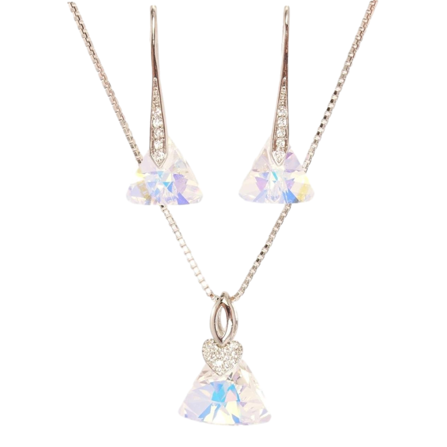 Набір Xuping колір Родій з кр-ми Swarovski Сережки Кулон на ланцюжку Трикутний Кристал дл. 40-45см фото №1