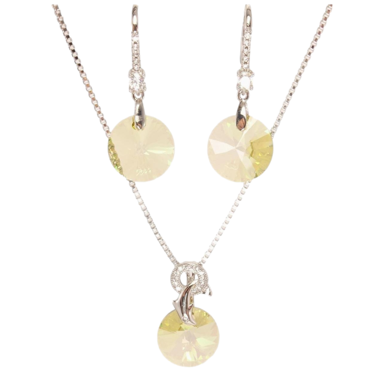 Набір Xuping колір Родій з кр-ми Swarovski Сережки Кулон на ланцюжку «Кристал Luminous Green» довжина 40-45см х 1мм фото №1