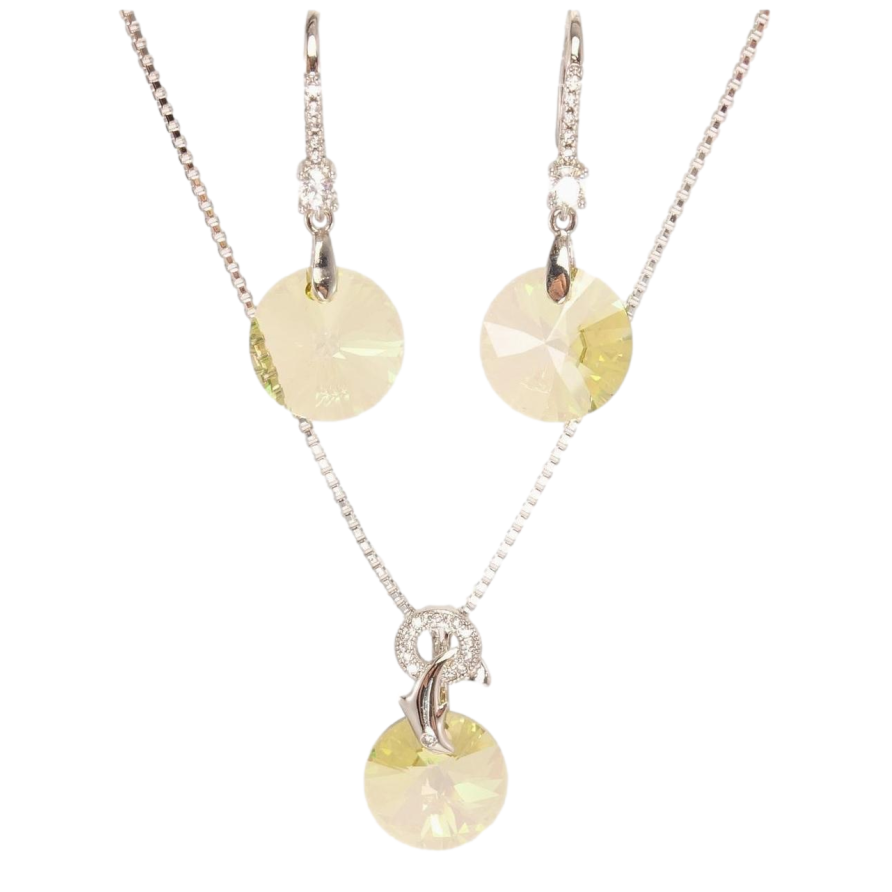 Набір Xuping колір Родій з кр-ми Swarovski Сережки Кулон на ланцюжку «Кристал Luminous Green» довжина 40-45см х 1мм фото №1