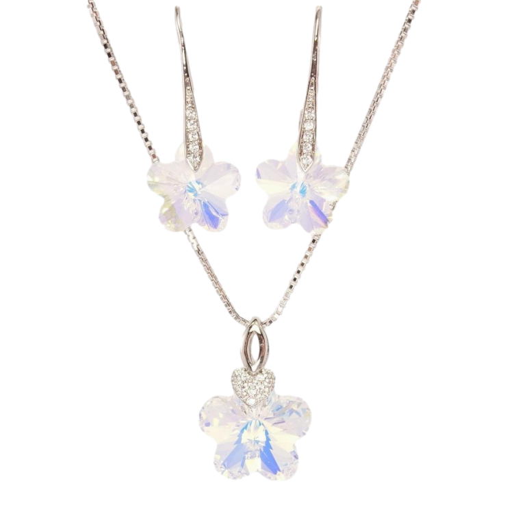 Набір Xuping колір Родій з кр-ми Swarovski Сережки Кулон на ланцюжку «Кришталева квітка Shimmer» дл. 40-45см х 1мм фото №6 Набір Xuping колір Родій з кр-ми Swarovski Сережки Кулон на ланцюжку «Кришталева квітка Shimmer» дл. 40-45см х 1мм фото №6