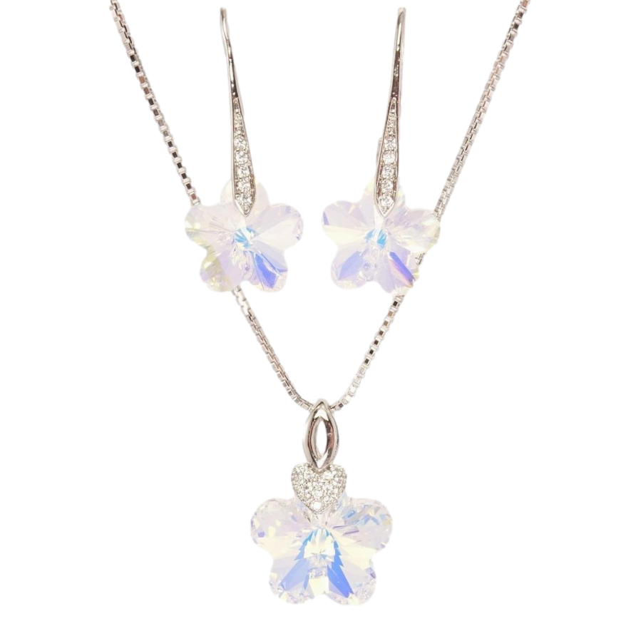 Набір Xuping колір Родій з кр-ми Swarovski Сережки Кулон на ланцюжку «Кришталева квітка Shimmer» дл. 40-45см х 1мм фото №1