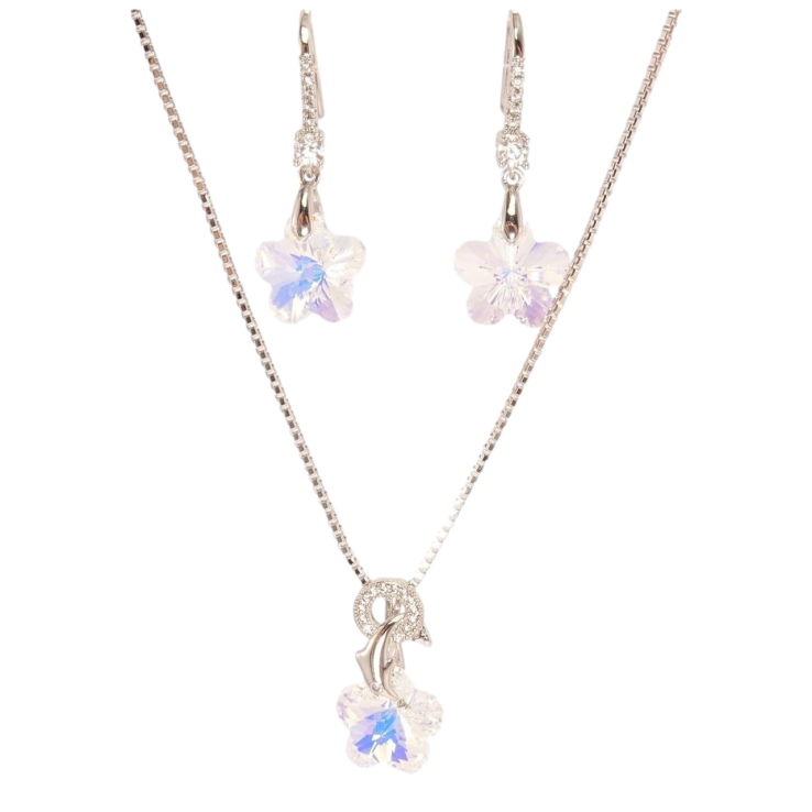 Набор Xuping цвет Родий с кр-ми Swarovski Серьги Кулон на цепочке Кристальный цветок Shimmer дл. 40-45см х фото №7