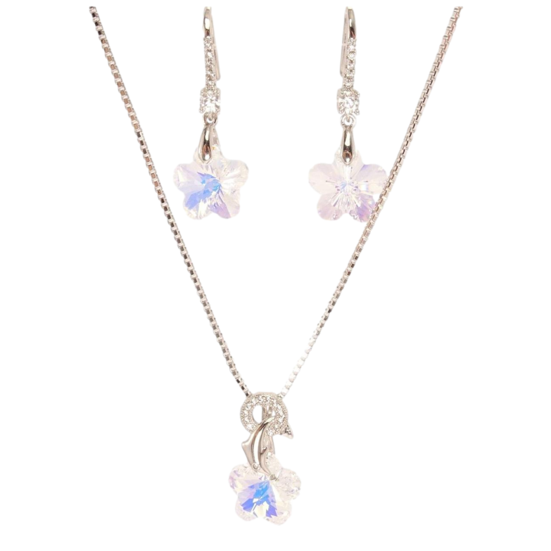 Набір Xuping колір Родій з кр-ми Swarovski Сережки Кулон на ланцюжку «Кришталева квітка Shimmer» дл. 40-45см х 1мм фото №1