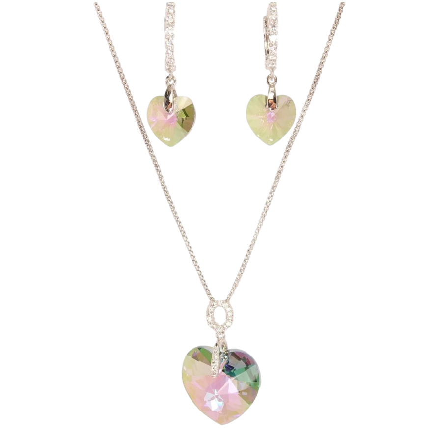 Набір Xuping колір Родій з кр-ми Swarovski Сережки Кулон на ланцюжку «Кришталеве сердечко Vitrail Ligh» довжина 40-45см фото №1