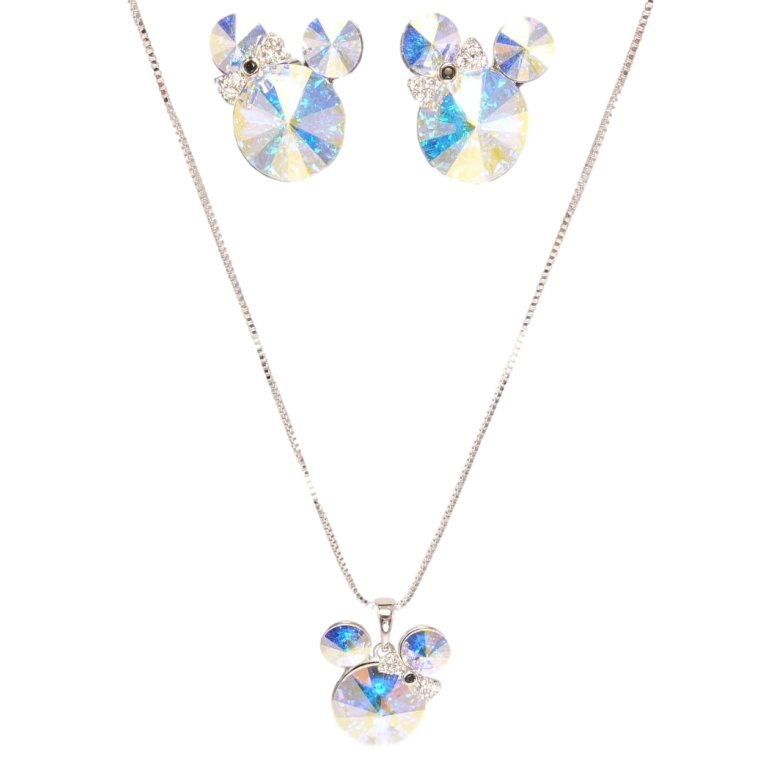 Набір Xuping колір Родій з кр-ми Swarovski Сережки Кулон на ланцюжку «Міккі Райдужні Кристали АВ» довжина 40-45см фото №1