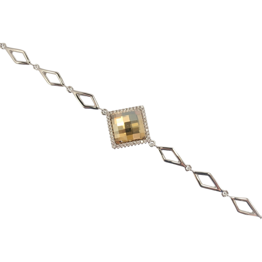 Браслет Xuping цвет Родий с кр-ми Swarovski Ромбы с кристаллом Topaz с доп.замком дл. 17.5,19.5см х 6мм фото №1