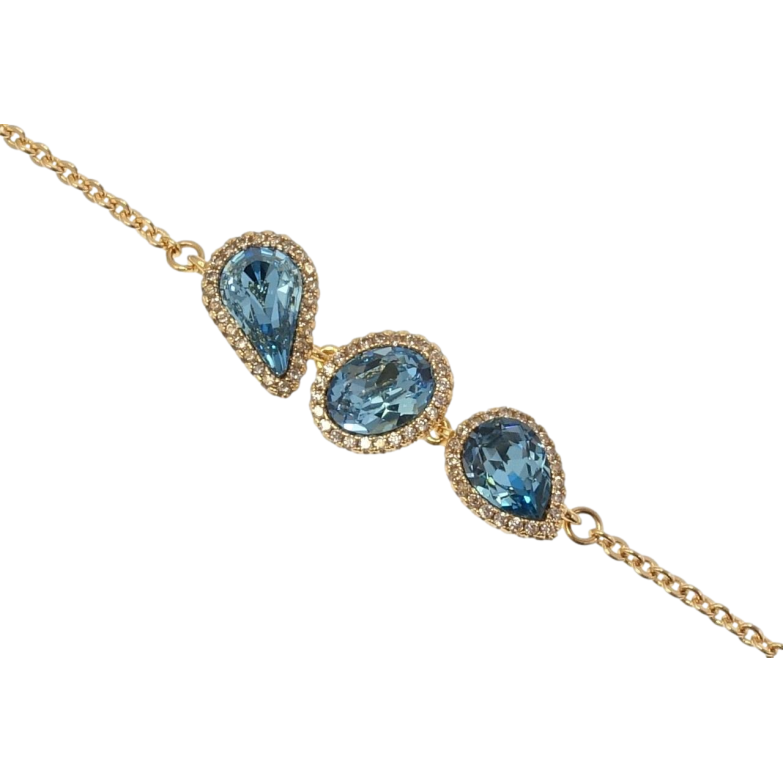 Браслет Xuping колір 18K з кр-ми Swarovski Кристали Aquamarine довжина з доп.ланцюжком 16-19см х 2мм фото №1