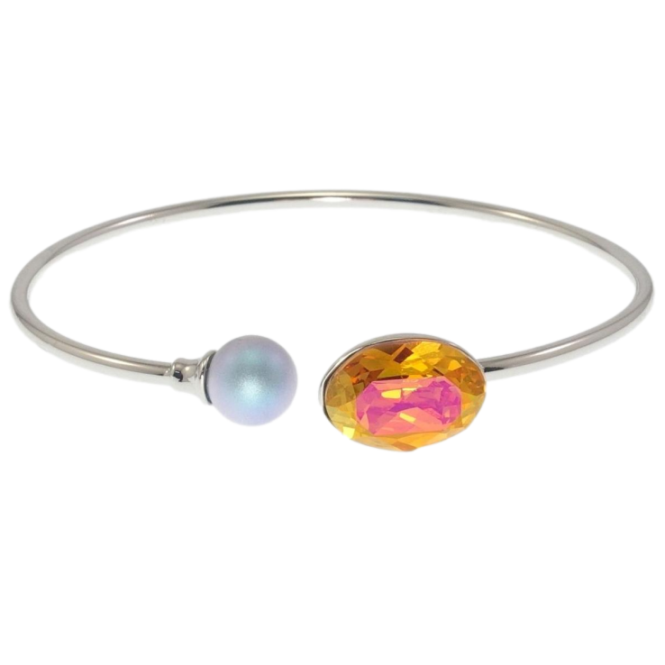 Браслет Xuping цвет Родий с кристаллами Swarovski Кристалл Volcano с голубой жемчужиной ø 6,5см фото №12