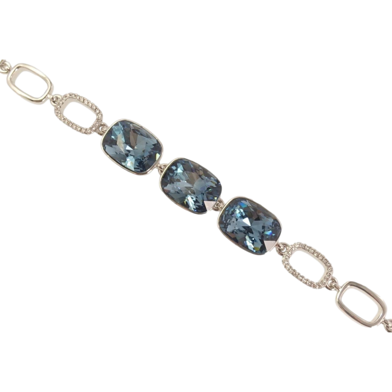 Браслет Xuping колір Родій з кр-ми Swarovski Три кристали Montana довжина з доп.замком 15.5,18см х 9-11мм фото №1