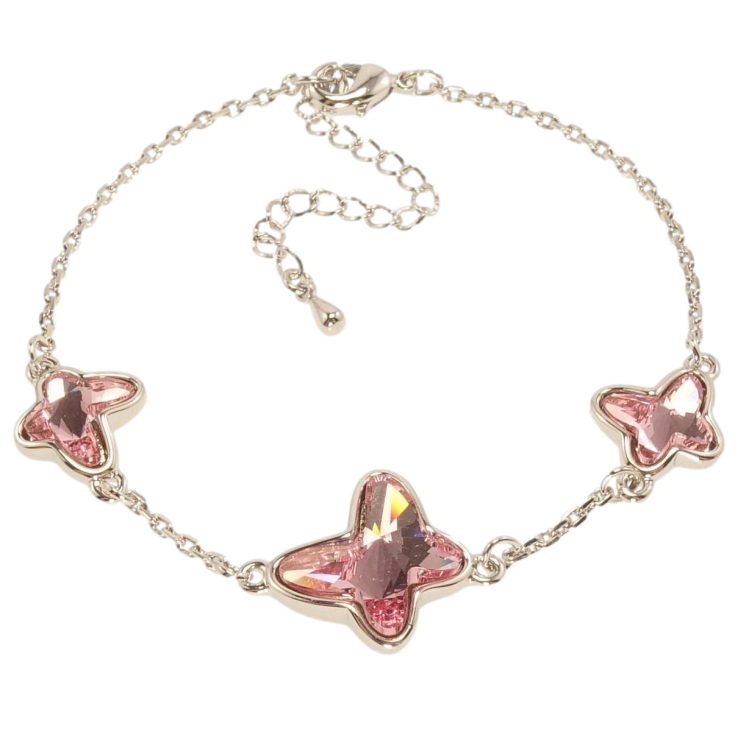 Браслет Xuping цвет Родий с кр-ми Swarovski Три кристальных бабочки Rose длина с доп.цепочкой 17-22,5см х фото №15