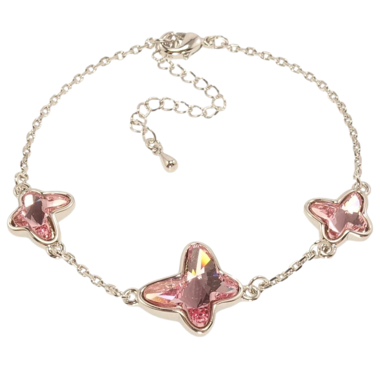 Браслет Xuping колір Родій з кр-ми Swarovski Три кристальні метелики Rose довжина з доп.ланцюжком 17-22,5см х 2-11мм фото №1