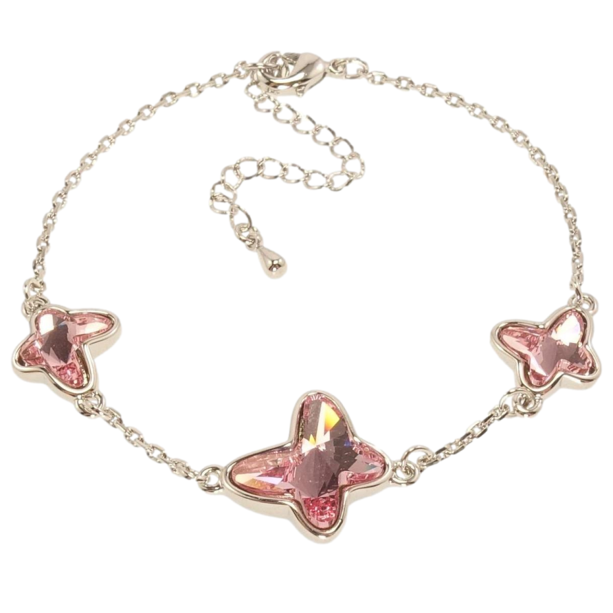 Браслет Xuping цвет Родий с кр-ми Swarovski Три кристальных бабочки Rose длина с доп.цепочкой 17-22,5см х фото №1