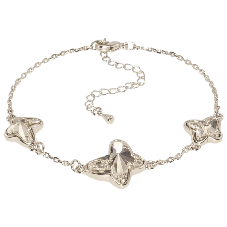 Браслет Xuping цвет Родий с кр-ми Swarovski Три кристальных бабочки Clear длина с доп.цепочкой 17-22,5см х фото №19