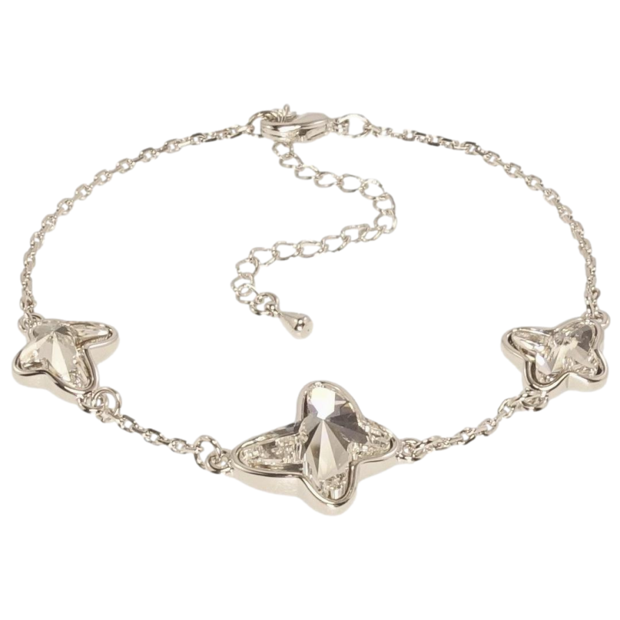 Браслет Xuping цвет Родий с кр-ми Swarovski Три кристальных бабочки Clear длина с доп.цепочкой 17-22,5см х фото №1