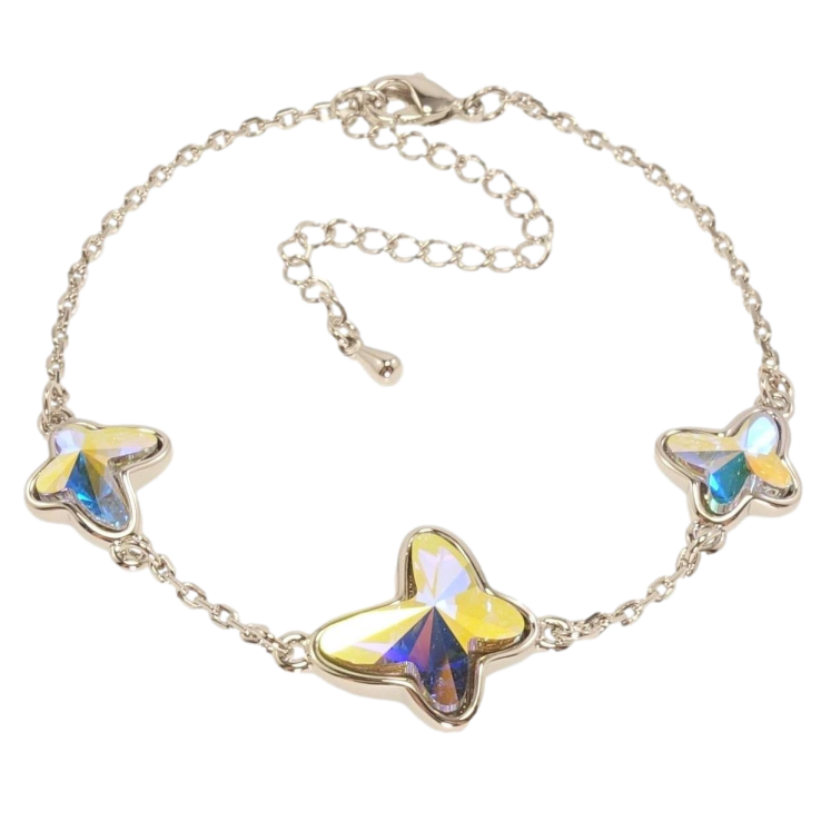 Браслет Xuping цвет Родий с кр-ми Swarovski Три кристальных бабочки АВ длина с доп.цепочкой 17-22,5см х фото №8