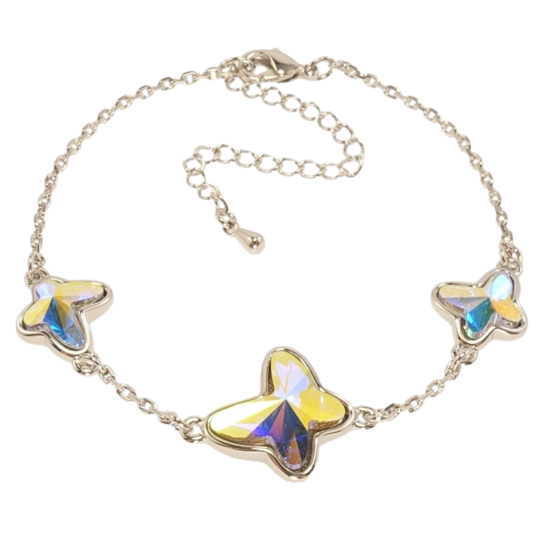 Браслет Xuping колір Родій з кр-ми Swarovski Три кристальні метелики АВ довжина з доп.ланцюжком 17-22,5см х 2-11мм фото №5