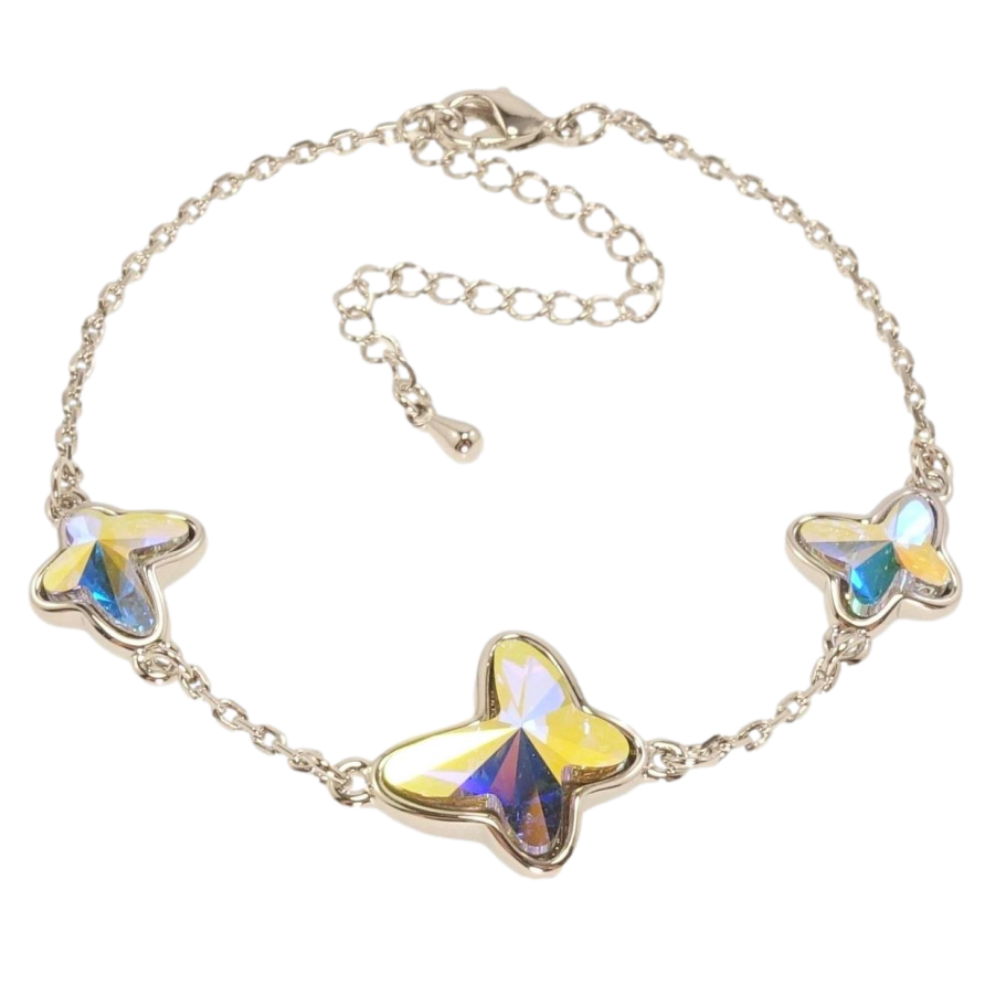 Браслет Xuping колір Родій з кр-ми Swarovski Три кристальні метелики АВ довжина з доп.ланцюжком 17-22,5см х 2-11мм фото №1