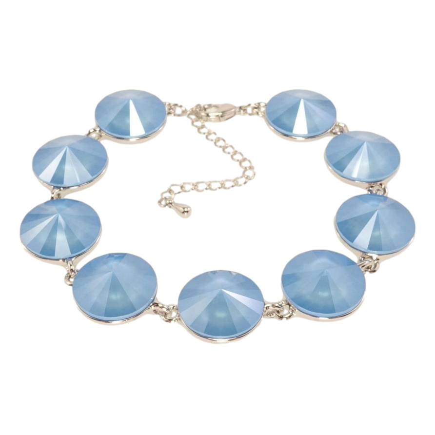 Браслет Xuping цвет Родий с кр-ми Swarovski Кристаллы Summer Blue длина с доп.цепочкой 17.5-22.5см х 14мм фото №1