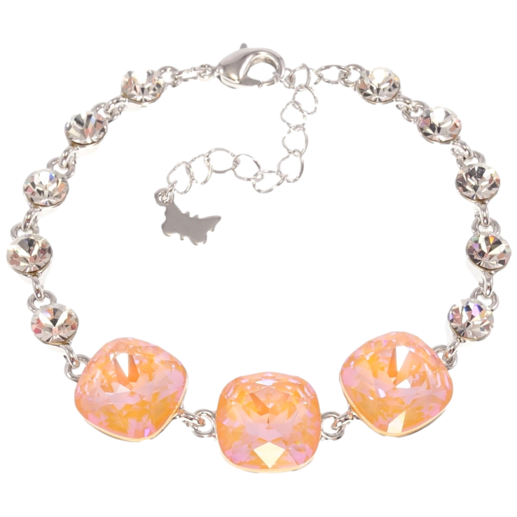 Браслет Xuping цвет Родий с кр-ми Swarovski Три кристалла Peach Delite длина с доп.цепочкой 16.5-21.5см х фото №17
